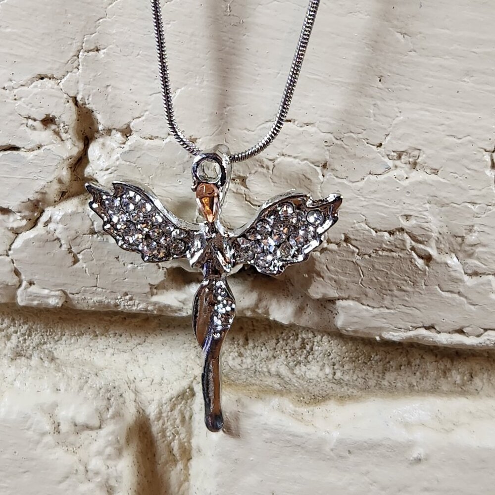 New Womens Costume Jewelry Angel Silver-Tone Necklace